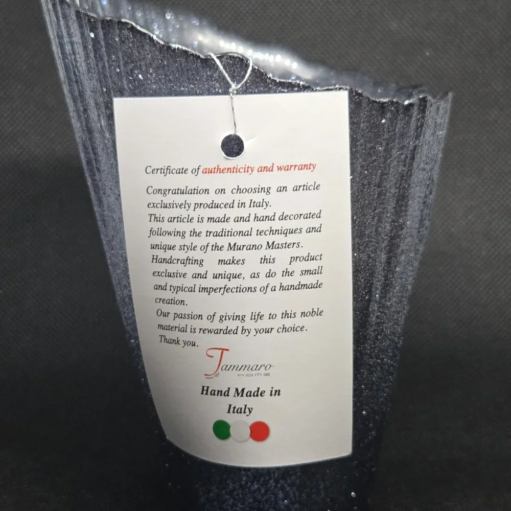 Murano Glass Hand Made in Italy Asymmetrical Vase - Grey Glitter - Picture 5 of 7